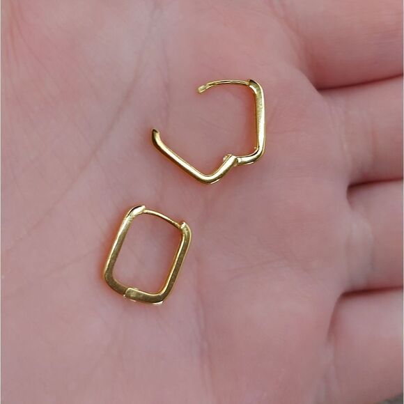 925 Sterling Silver Rectangle Gold Huggies Earrings - Picture 2 of 11